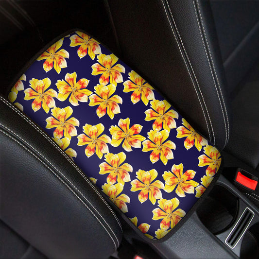 Yellow Watercolor Lily Pattern Print Car Center Console Cover