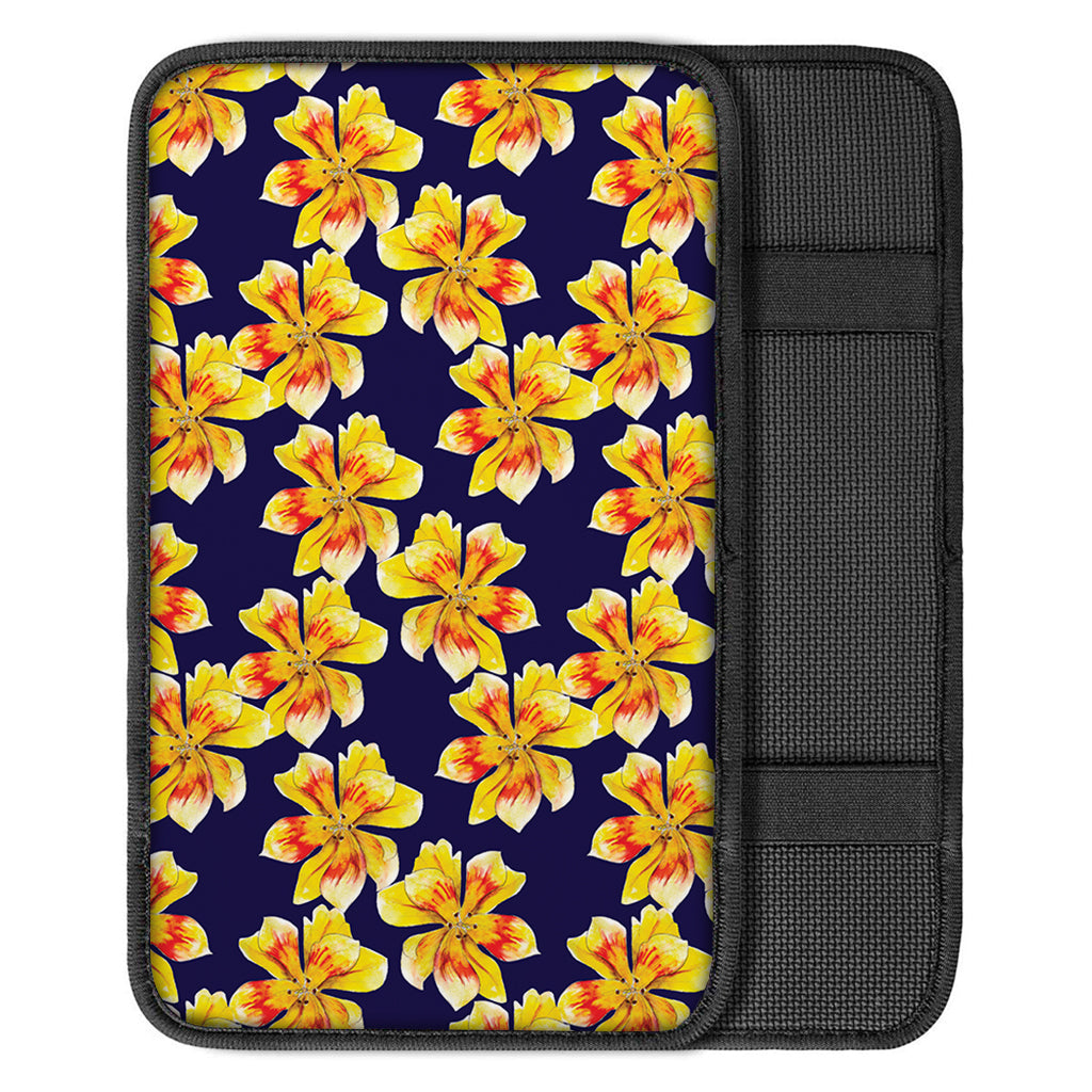 Yellow Watercolor Lily Pattern Print Car Center Console Cover