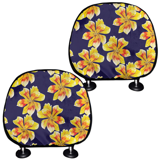 Yellow Watercolor Lily Pattern Print Car Headrest Covers