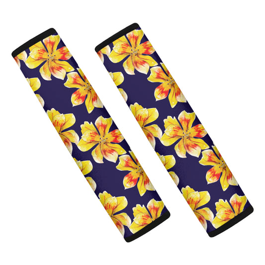Yellow Watercolor Lily Pattern Print Car Seat Belt Covers