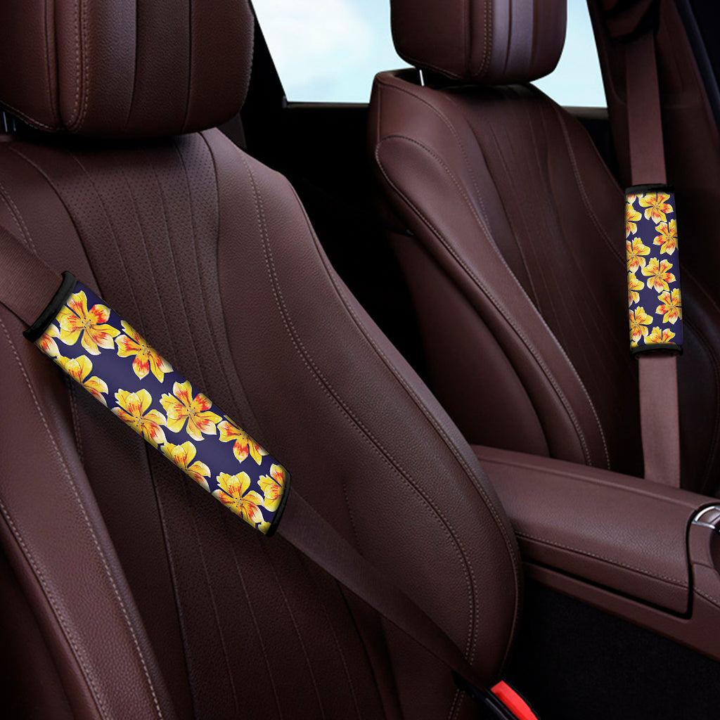 Yellow Watercolor Lily Pattern Print Car Seat Belt Covers