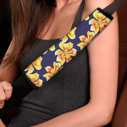 Yellow Watercolor Lily Pattern Print Car Seat Belt Covers