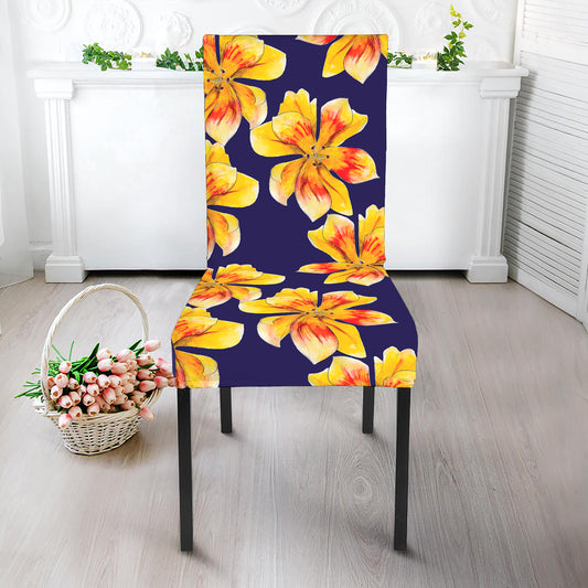 Yellow Watercolor Lily Pattern Print Dining Chair Slipcover