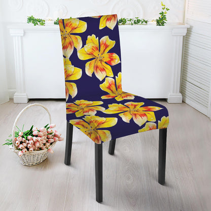 Yellow Watercolor Lily Pattern Print Dining Chair Slipcover