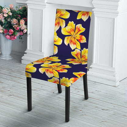 Yellow Watercolor Lily Pattern Print Dining Chair Slipcover