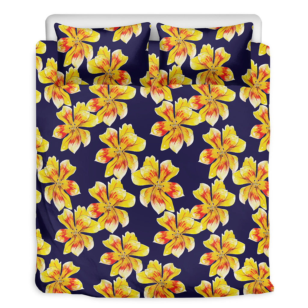 Yellow Watercolor Lily Pattern Print Duvet Cover Bedding Set