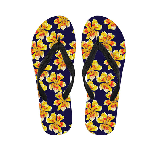 Yellow Watercolor Lily Pattern Print Flip Flops