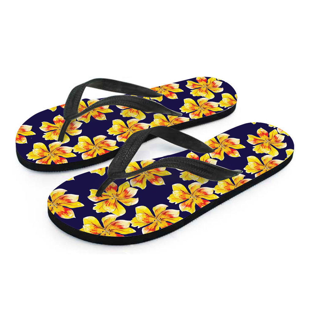 Yellow Watercolor Lily Pattern Print Flip Flops