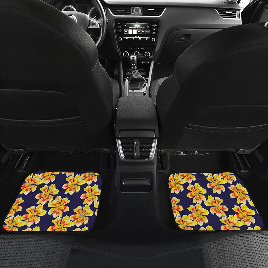 Yellow Watercolor Lily Pattern Print Front and Back Car Floor Mats
