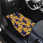Yellow Watercolor Lily Pattern Print Front and Back Car Floor Mats