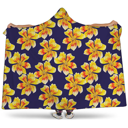 Yellow Watercolor Lily Pattern Print Hooded Blanket