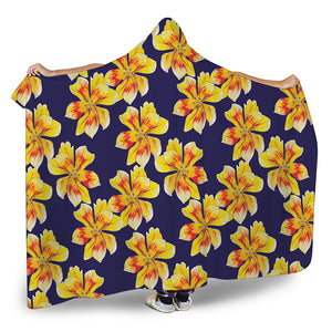Yellow Watercolor Lily Pattern Print Hooded Blanket