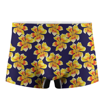 Yellow Watercolor Lily Pattern Print Men's Boxer Briefs