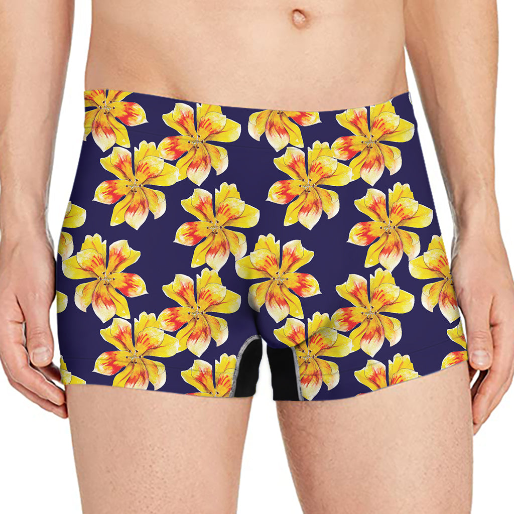 Yellow Watercolor Lily Pattern Print Men's Boxer Briefs