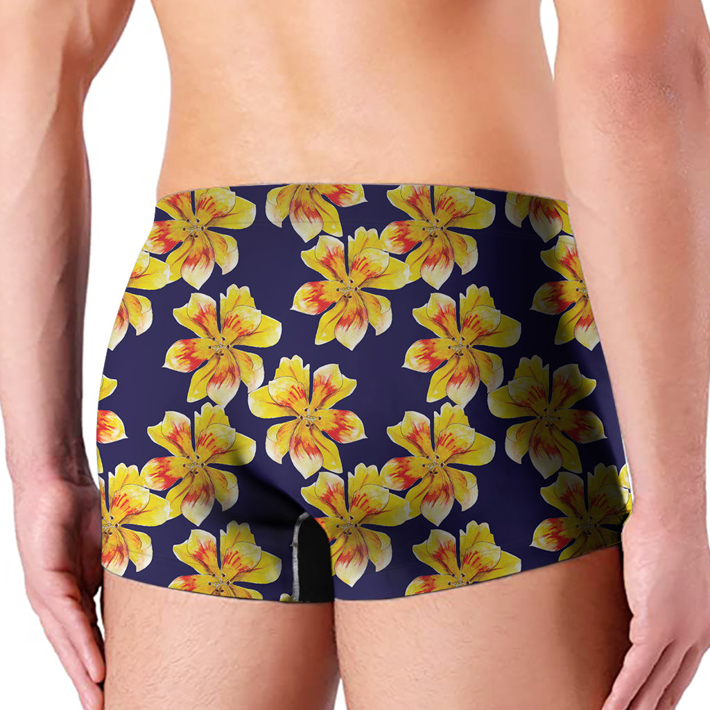 Yellow Watercolor Lily Pattern Print Men's Boxer Briefs