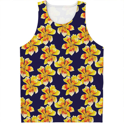 Yellow Watercolor Lily Pattern Print Men's Tank Top