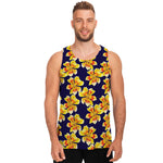 Yellow Watercolor Lily Pattern Print Men's Tank Top