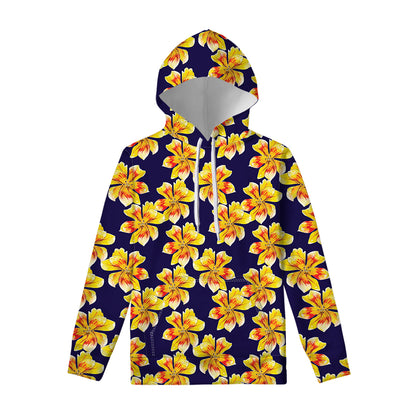 Yellow Watercolor Lily Pattern Print Pullover Hoodie