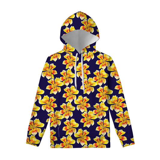 Yellow Watercolor Lily Pattern Print Pullover Hoodie