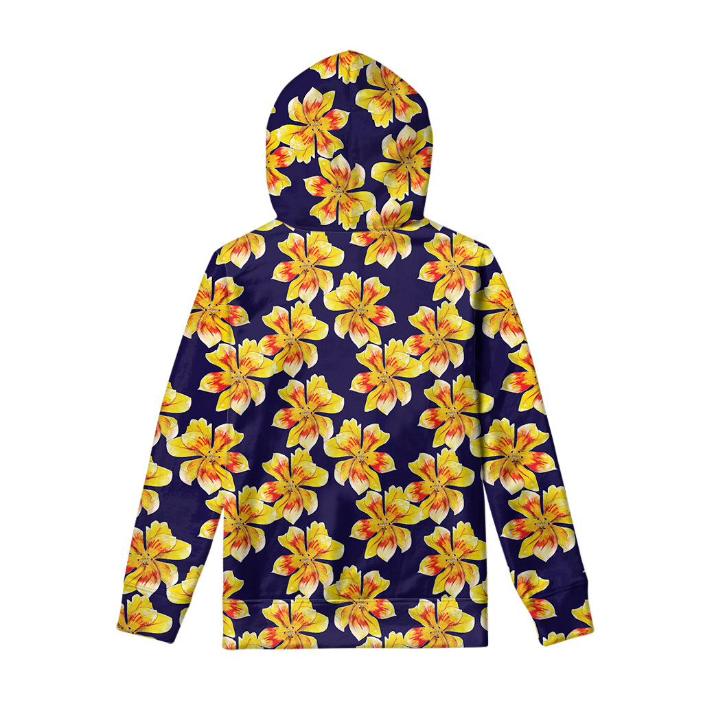 Yellow Watercolor Lily Pattern Print Pullover Hoodie
