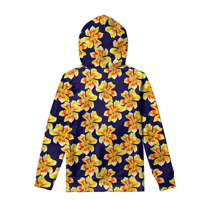 Yellow Watercolor Lily Pattern Print Pullover Hoodie