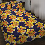 Yellow Watercolor Lily Pattern Print Quilt Bed Set