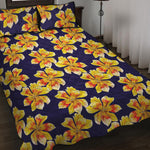 Yellow Watercolor Lily Pattern Print Quilt Bed Set
