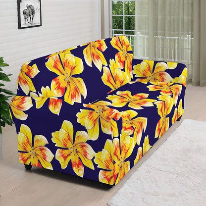 Yellow Watercolor Lily Pattern Print Sofa Cover