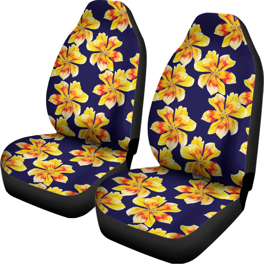 Yellow Watercolor Lily Pattern Print Universal Fit Car Seat Covers