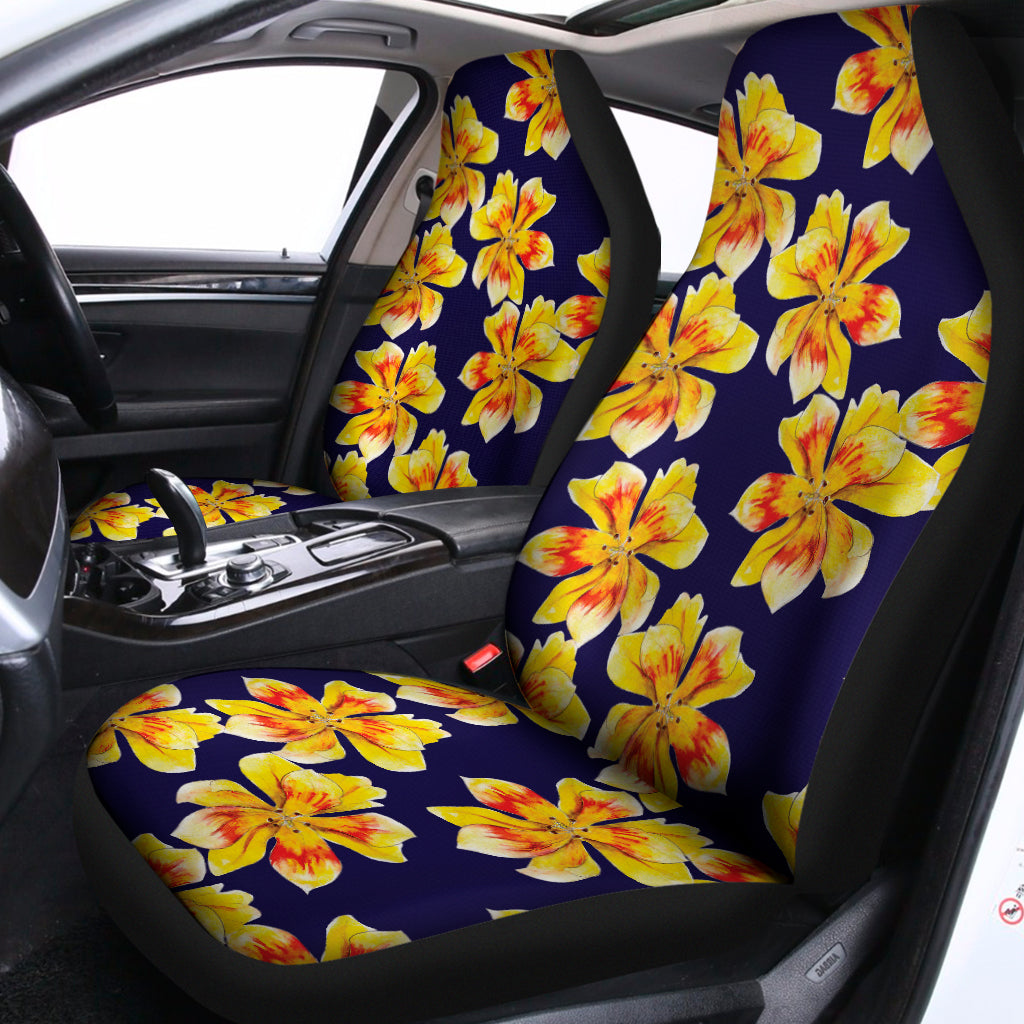 Yellow Watercolor Lily Pattern Print Universal Fit Car Seat Covers