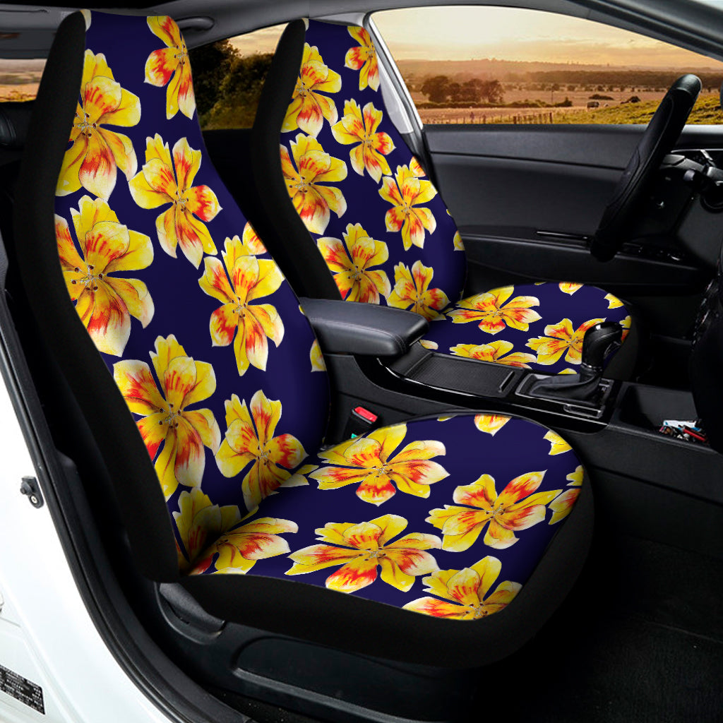 Yellow Watercolor Lily Pattern Print Universal Fit Car Seat Covers