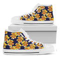 Yellow Watercolor Lily Pattern Print White High Top Sneakers