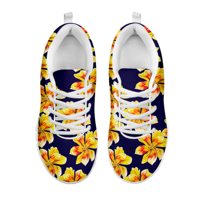 Yellow Watercolor Lily Pattern Print White Sneakers