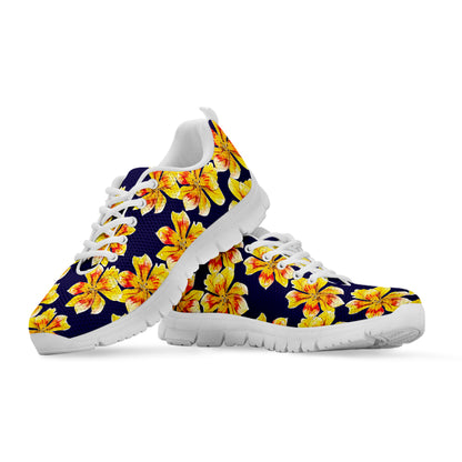 Yellow Watercolor Lily Pattern Print White Sneakers