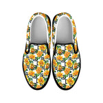 Yellow Watercolor Rose Print Black Slip On Shoes