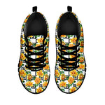 Yellow Watercolor Rose Print Black Sneakers