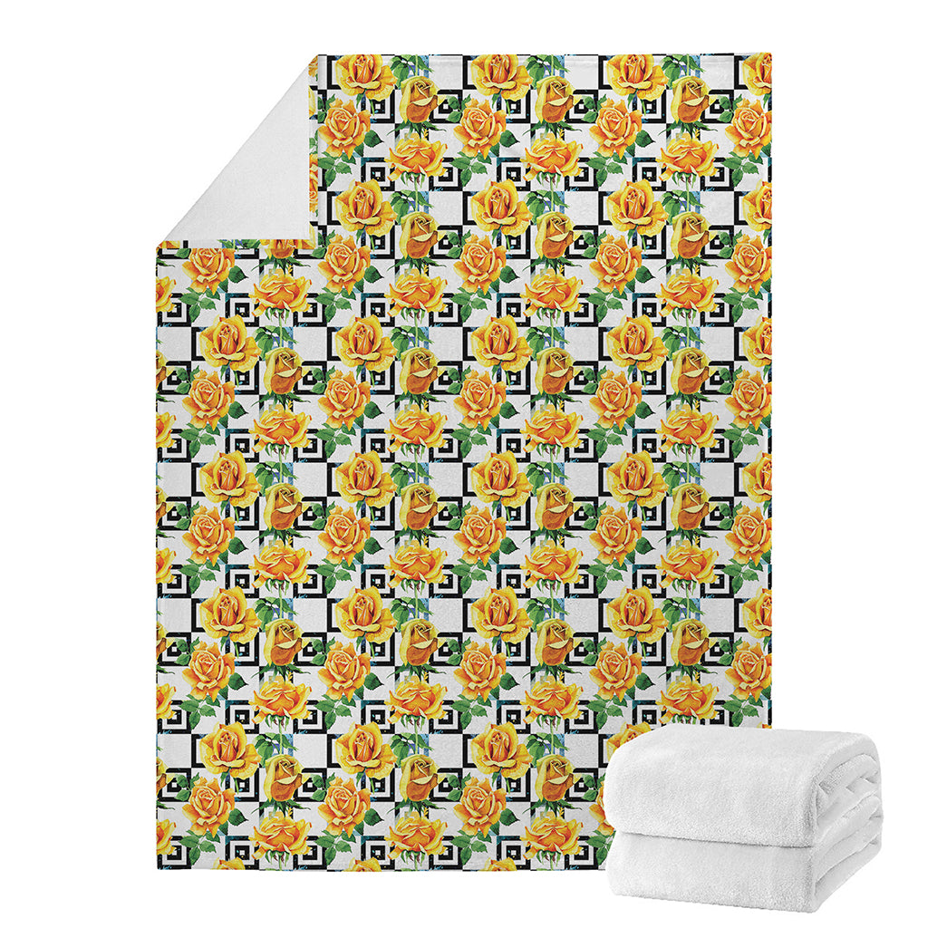 Yellow Watercolor Rose Print Blanket