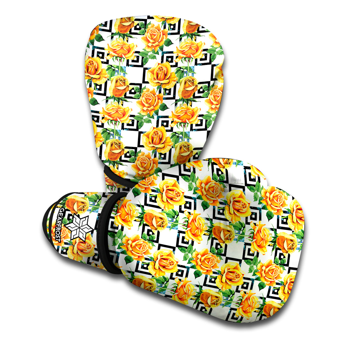 Yellow Watercolor Rose Print Boxing Gloves