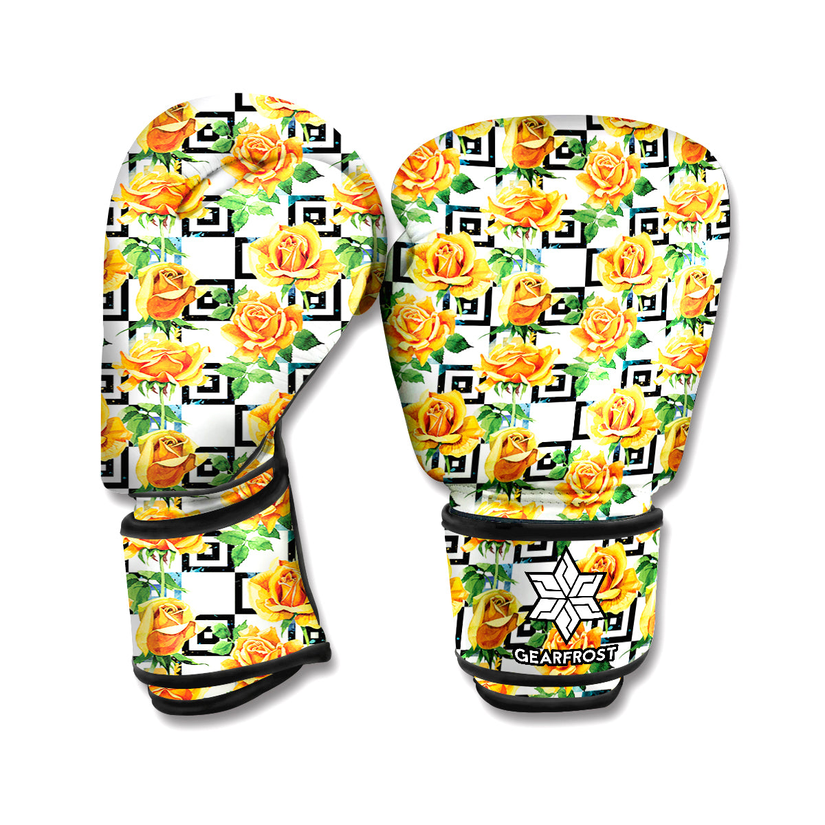 Yellow Watercolor Rose Print Boxing Gloves