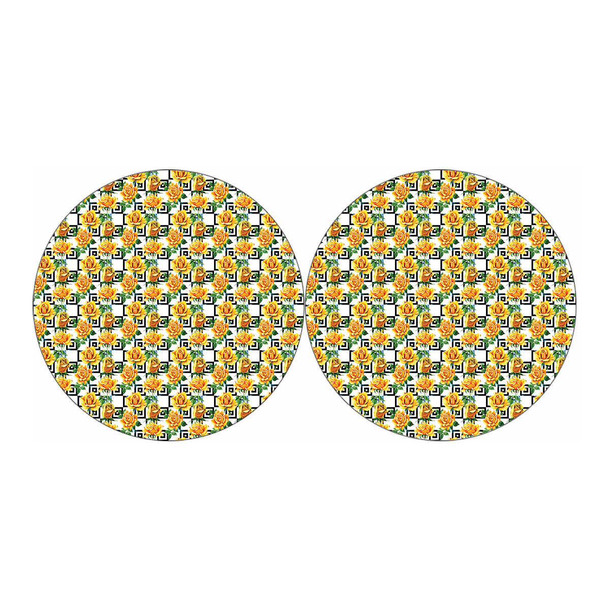 Yellow Watercolor Rose Print Car Coasters