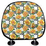 Yellow Watercolor Rose Print Car Headrest Covers