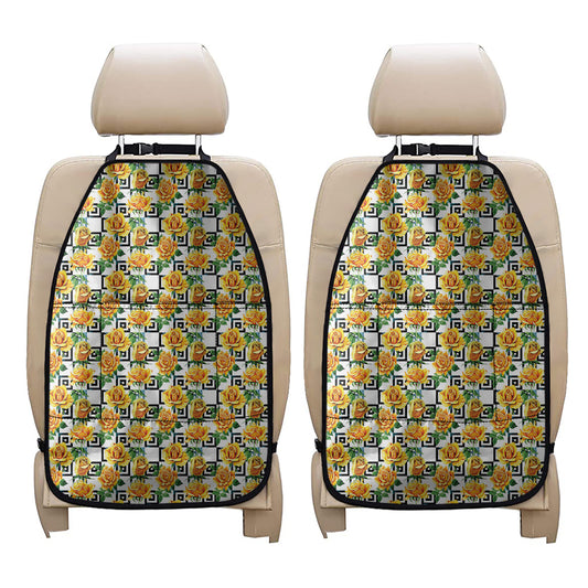 Yellow Watercolor Rose Print Car Seat Organizers