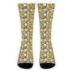 Yellow Watercolor Rose Print Crew Socks
