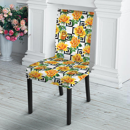Yellow Watercolor Rose Print Dining Chair Slipcover
