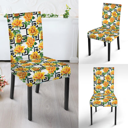 Yellow Watercolor Rose Print Dining Chair Slipcover