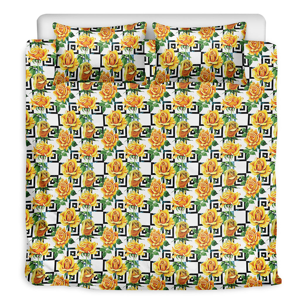 Yellow Watercolor Rose Print Duvet Cover Bedding Set