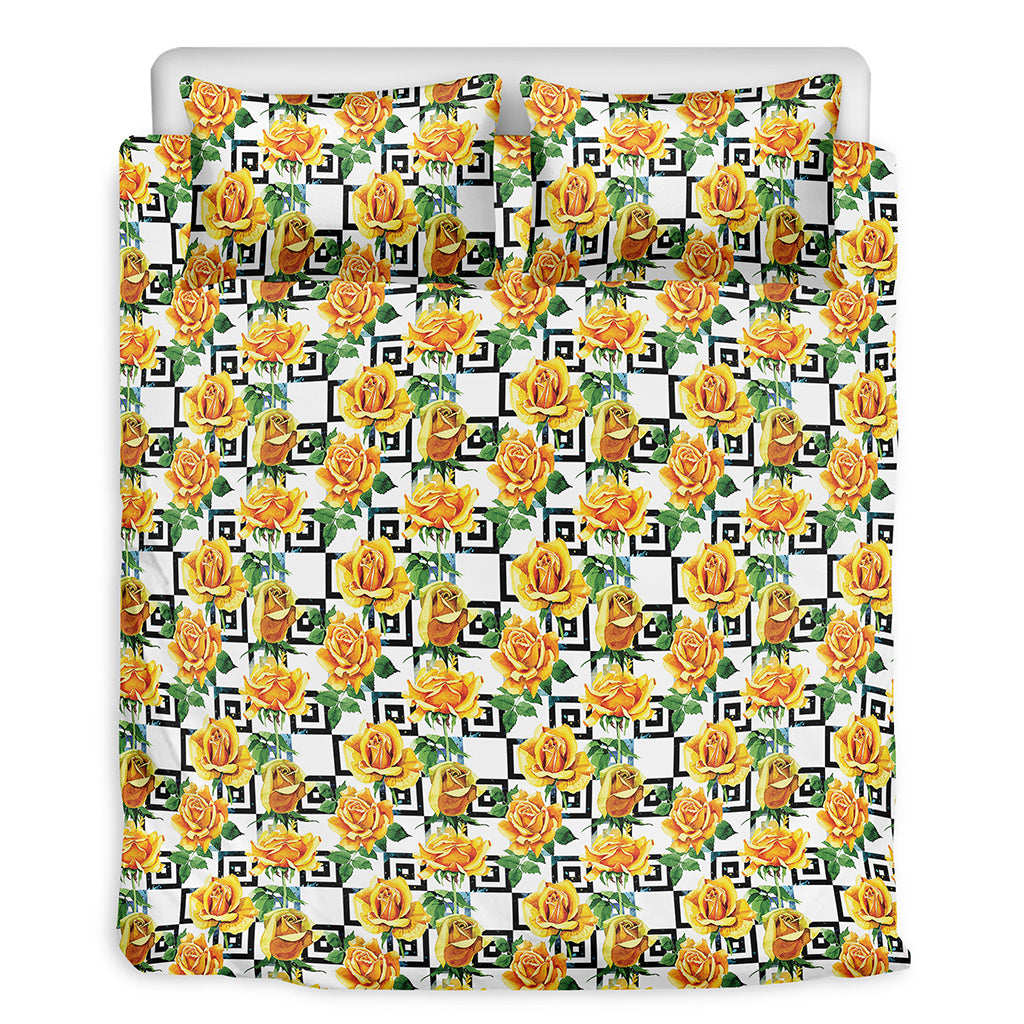 Yellow Watercolor Rose Print Duvet Cover Bedding Set