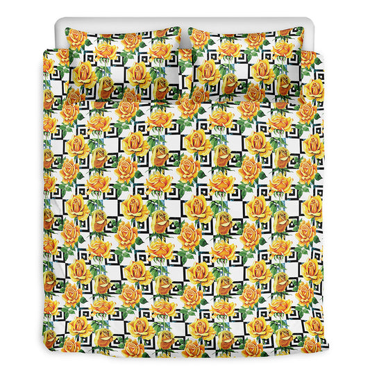 Yellow Watercolor Rose Print Duvet Cover Bedding Set