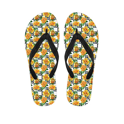 Yellow Watercolor Rose Print Flip Flops