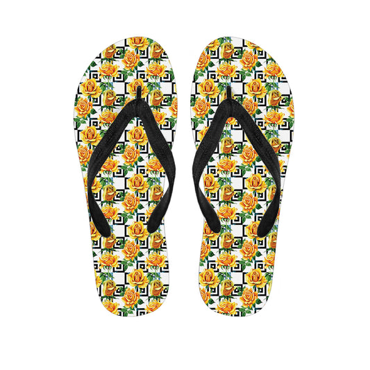 Yellow Watercolor Rose Print Flip Flops